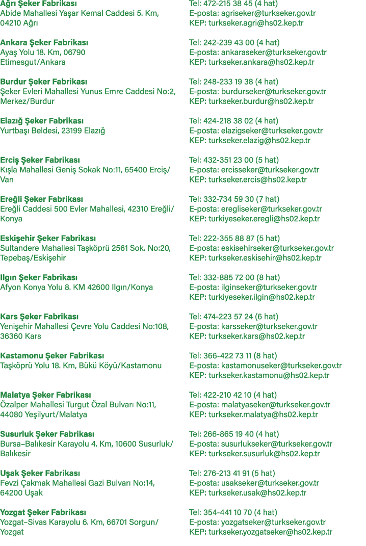 A r  eker Fabrikas  Abide Mahallesi Ya ar Kemal Caddesi 5. Km, 04210 A r  Ankara  eker Fabrikas  Aya  Yolu 18. Km, 0...